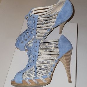 Rachel Roy Suede Snakeskin Peep Toe Bootie